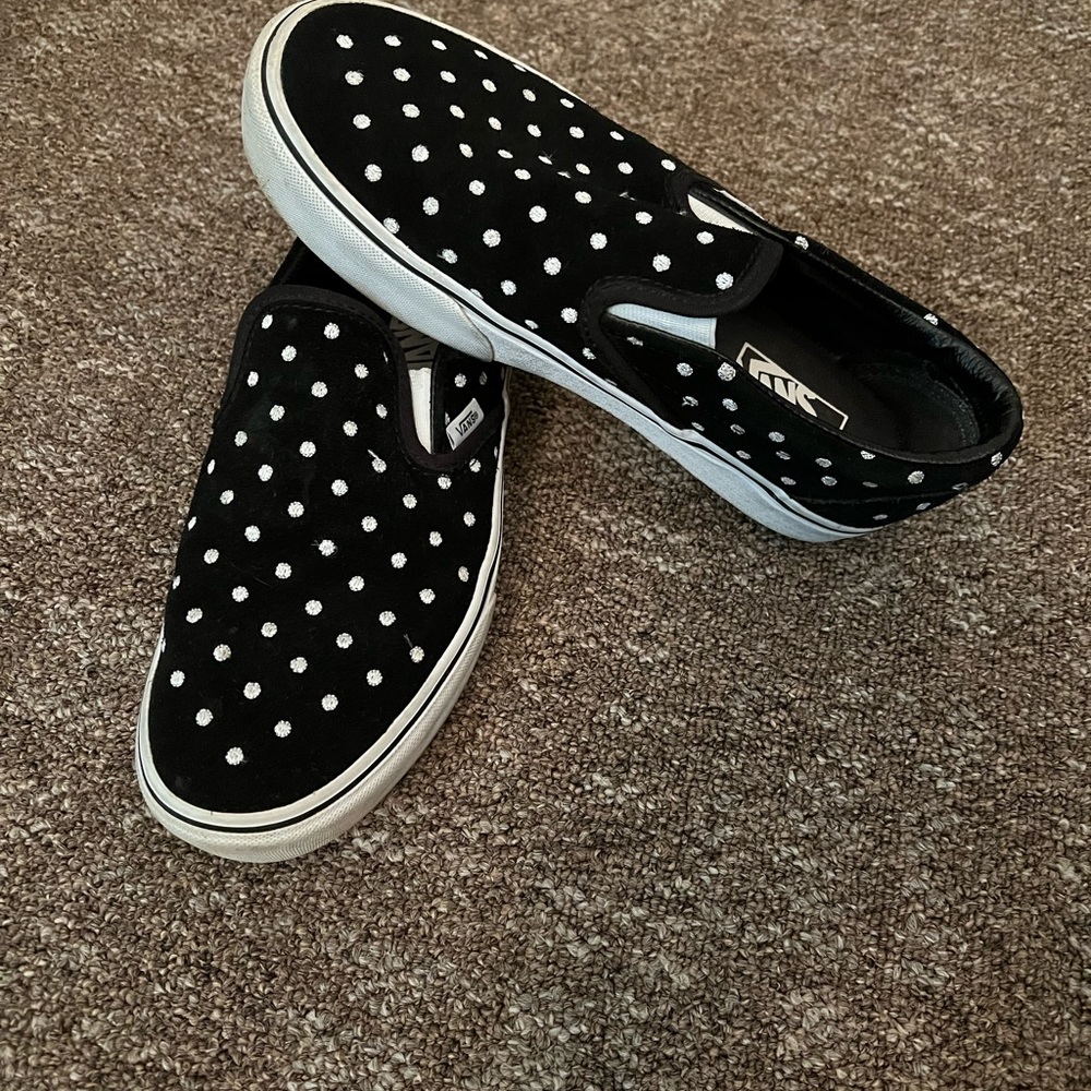 Velvet Black and White polka dot Vans